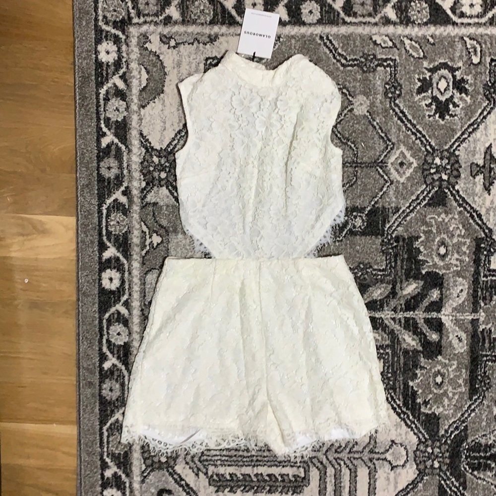 Ivory Lacey Open Back Romper